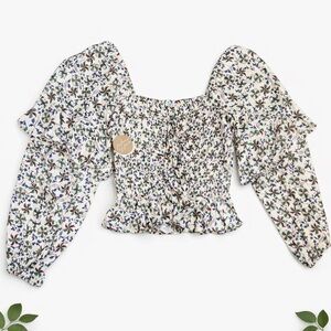 NWT Patrons of Peace Smocked Floral Blouse, medium